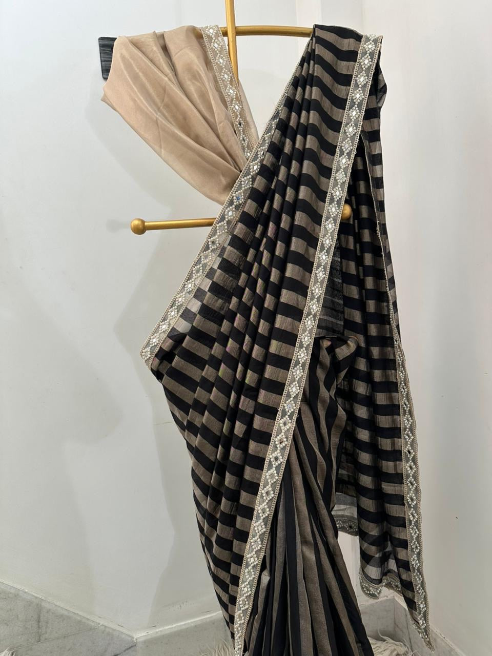 Noir Black Banarasi Soft Tissue Silk Saree