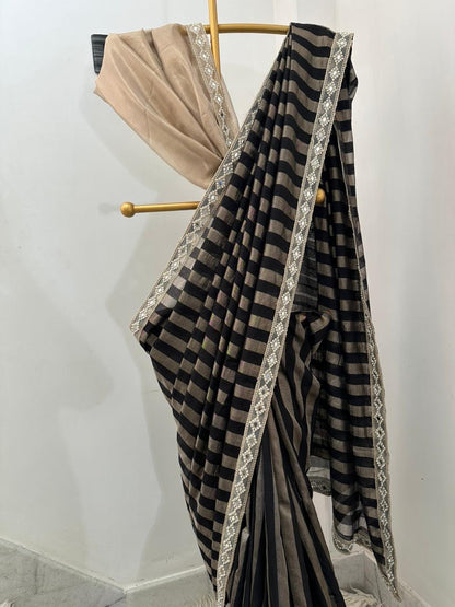 Noir Black Banarasi Soft Tissue Silk Saree