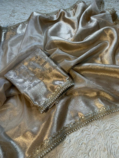 Charvi Ivory Tissue Silk Saree