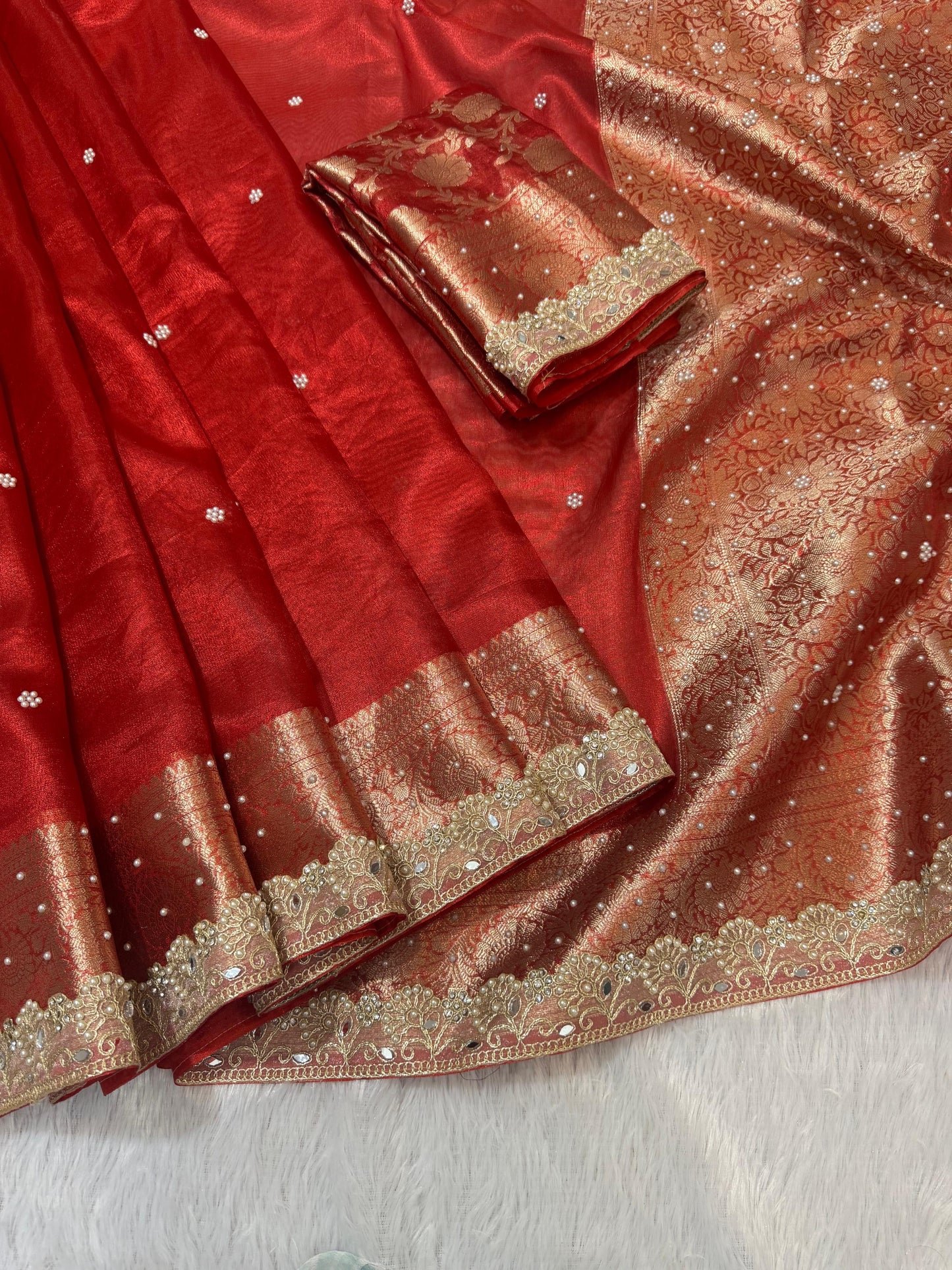 Gulnaar Red Tissue Silk Saree