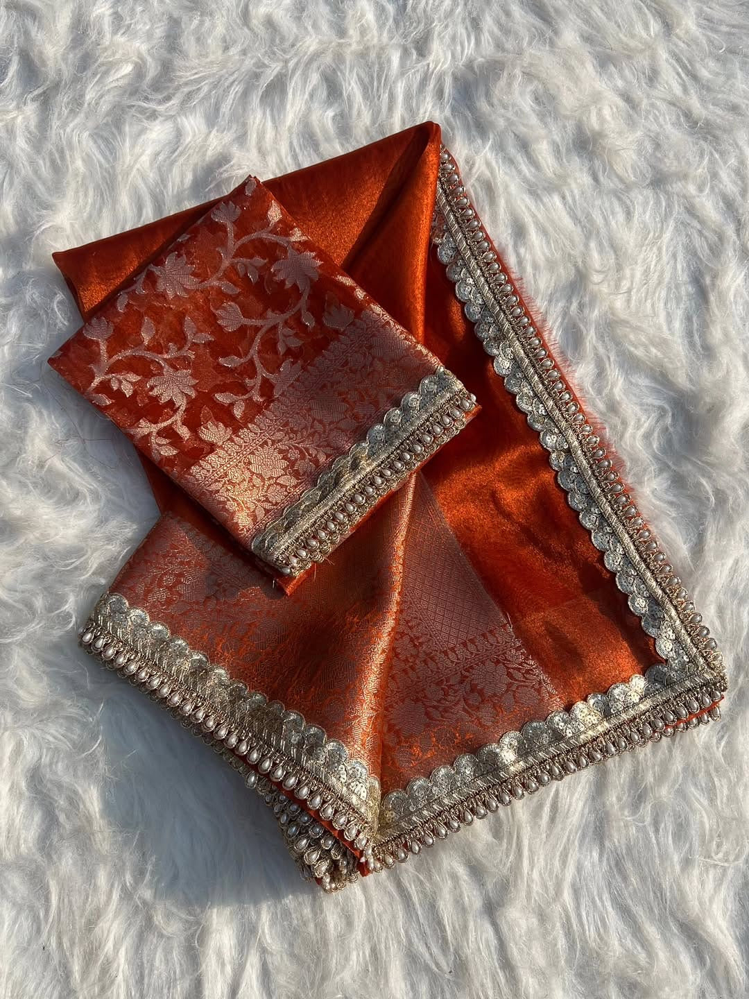 Charvi Orange Tissue Silk Saree