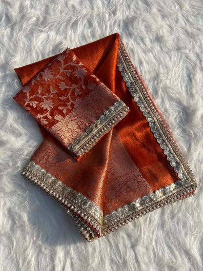 Charvi Orange Tissue Silk Saree