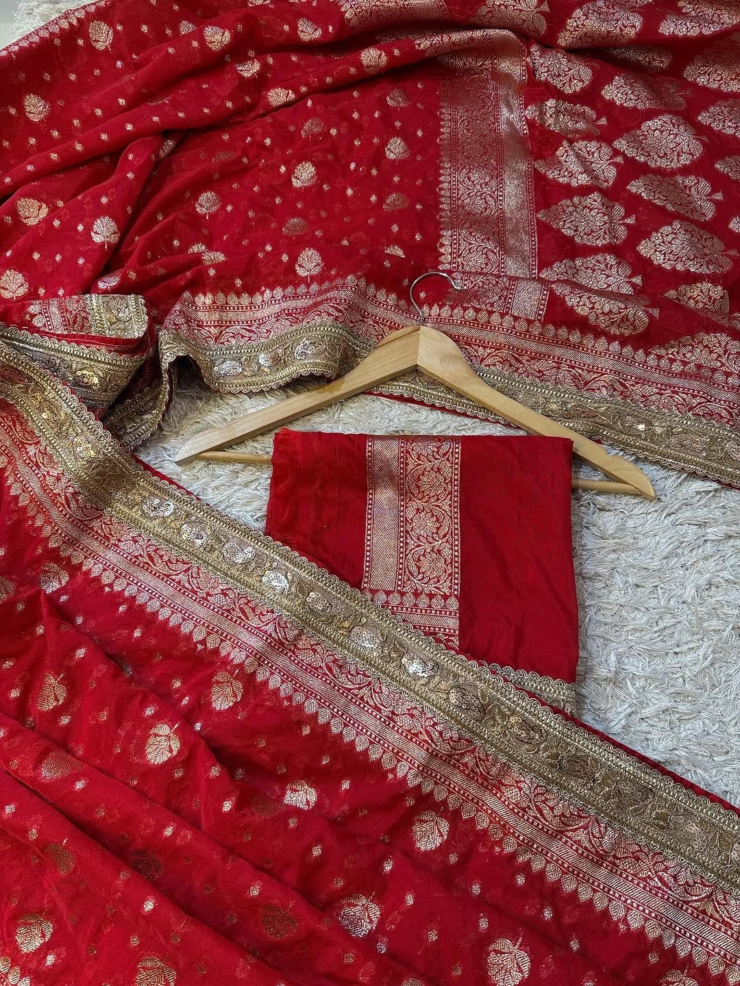 Kumkum Red Khadi Georgette Silk Saree