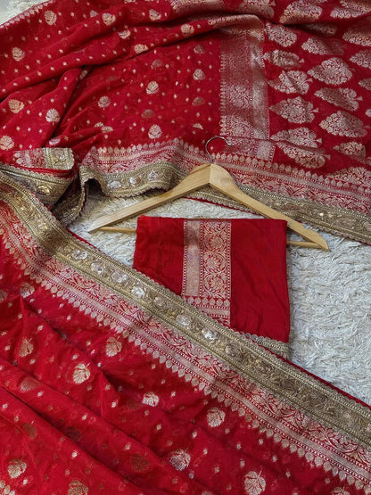 Kumkum Red Khadi Georgette Silk Saree