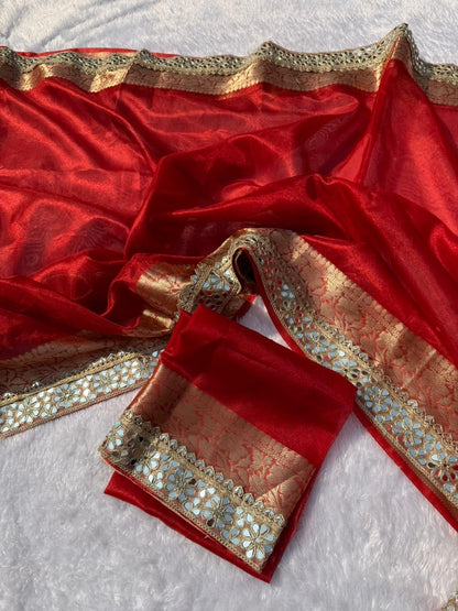 Noori Red Tissue Silk Saree
