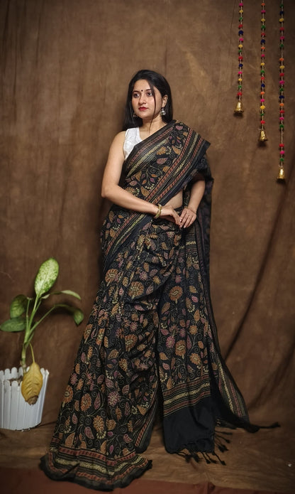 Prakriti Black Khadi Cotton Saree