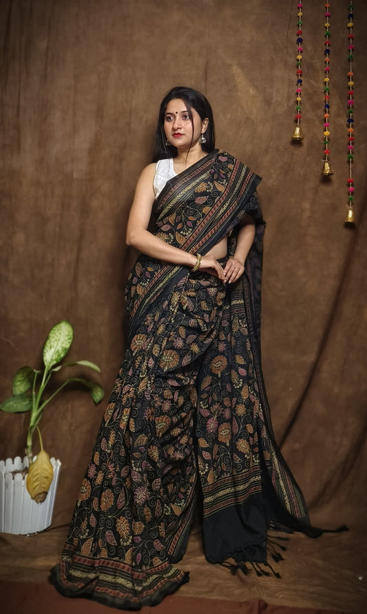 Prakriti Black Khadi Cotton Saree