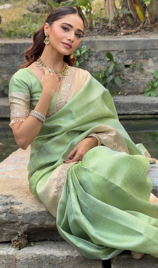 Zeenat Green Tissue Silk Saree