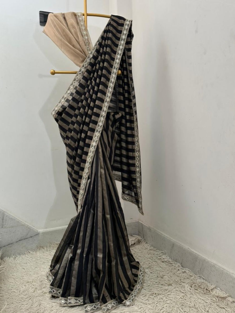 Noir Black Banarasi Soft Tissue Silk Saree