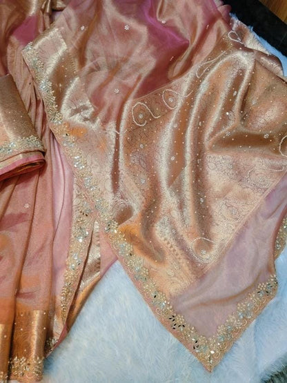 Fariha Peach Tissue Silk Saree