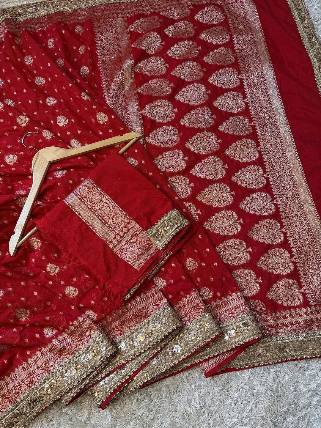 Kumkum Red Khadi Georgette Silk Saree