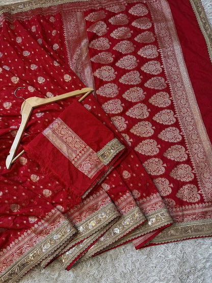 Kumkum Red Khadi Georgette Silk Saree