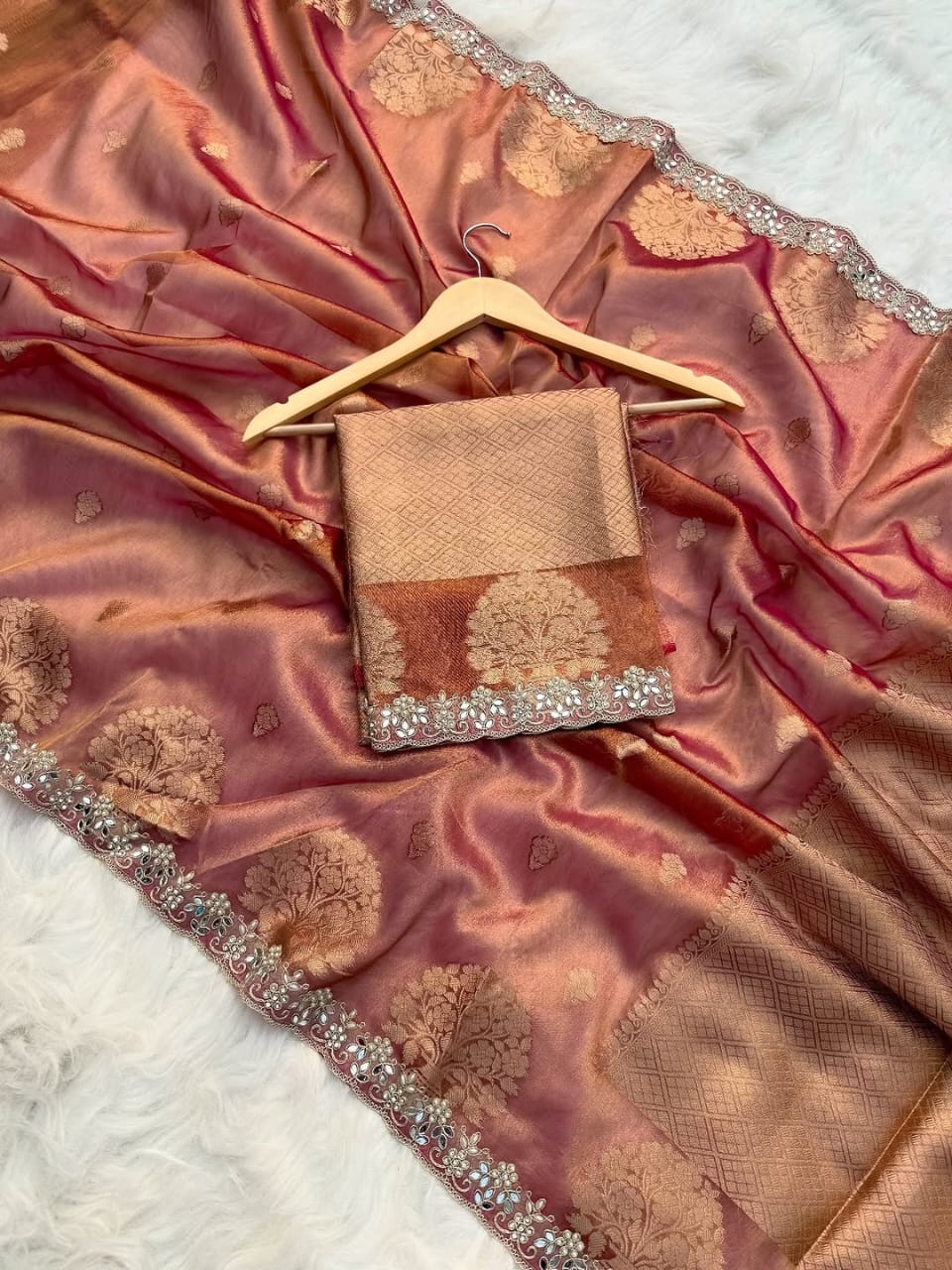 Zareen Copper Brown Tissue Silk Saree