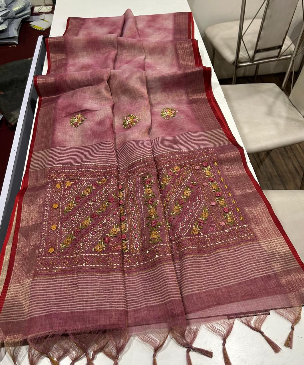 Iraah Pink Linen Tissue Saree