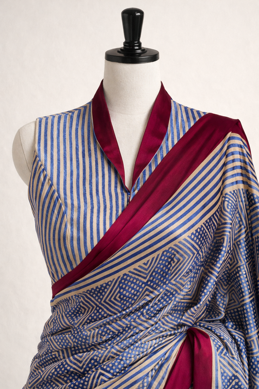 Navya Steel Blue Dull Satin Silk Saree