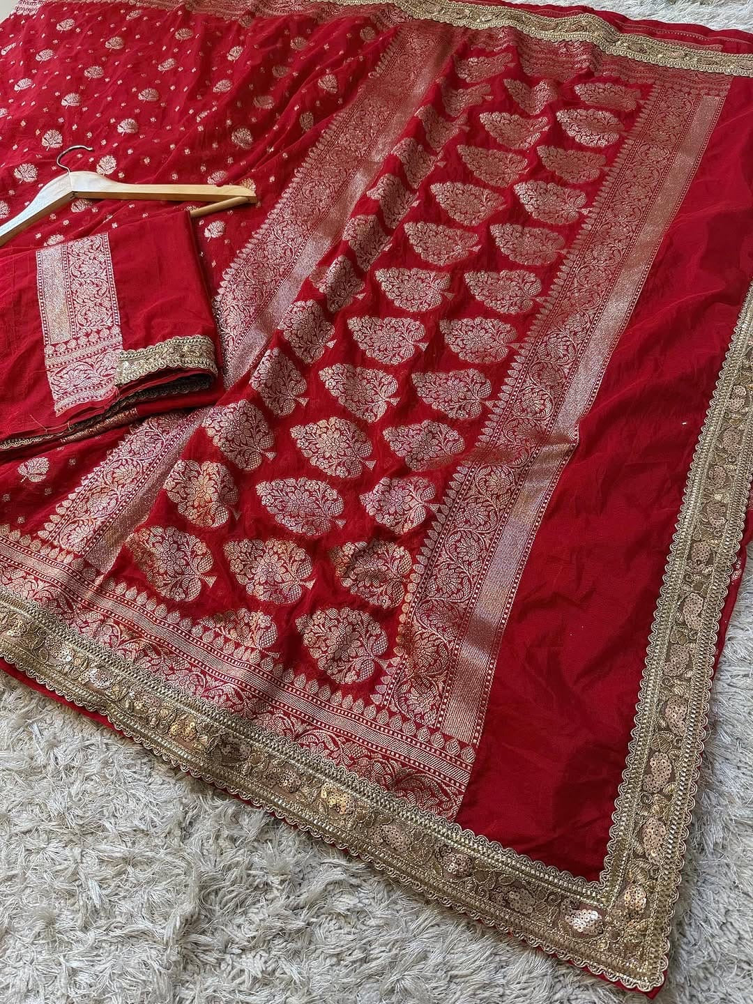 Kumkum Red Khadi Georgette Silk Saree