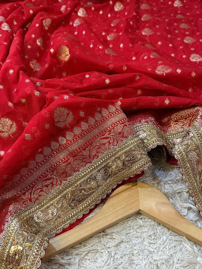 Kumkum Red Khadi Georgette Silk Saree