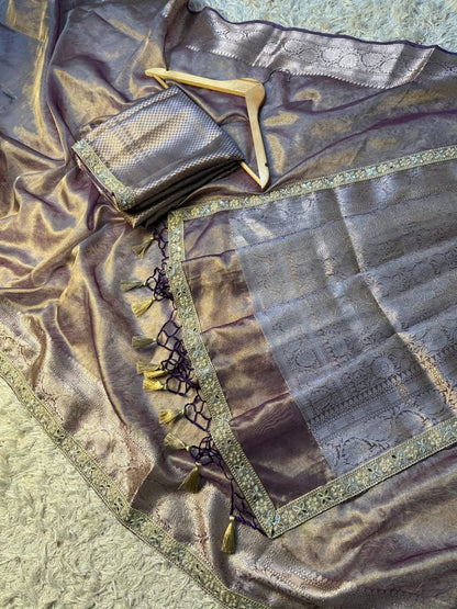 Aaria Purple Tissue Silk Saree