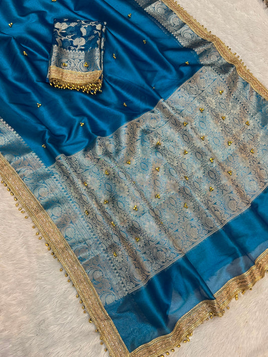 Madhur Ghungroo Blue Tissue Silk Saree