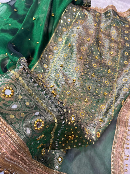 Jhanak Ghungroo Green Tissue Silk Saree