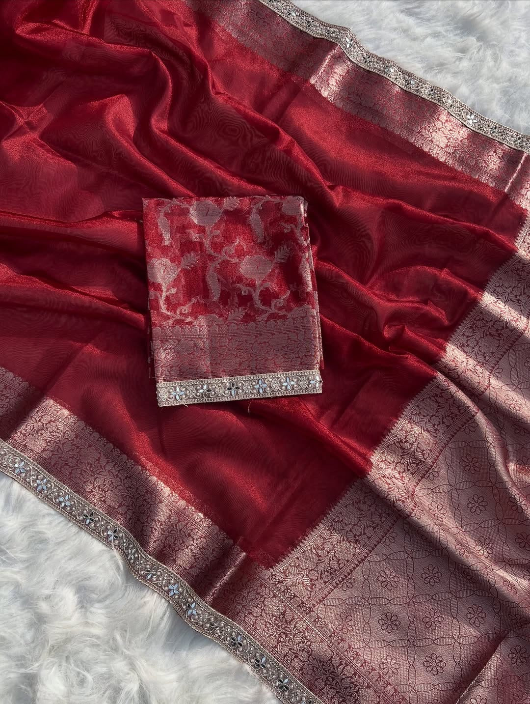 Inara Red Soft Tissue Silk Saree