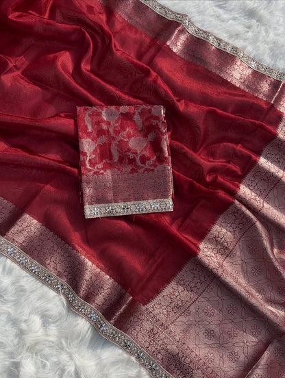 Inara Red Soft Tissue Silk Saree