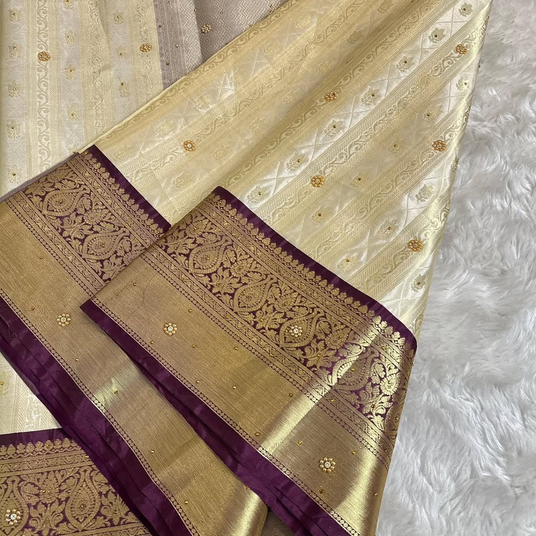 Sarika Ivory Cream Soft Kanchi Silk Saree