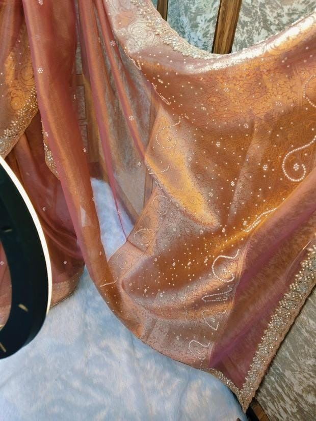 Fariha Peach Tissue Silk Saree