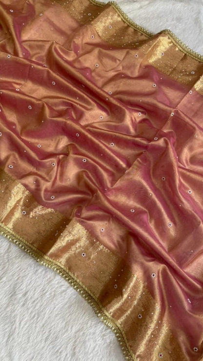 Aafreen Rose Blush Tissue Silk Saree
