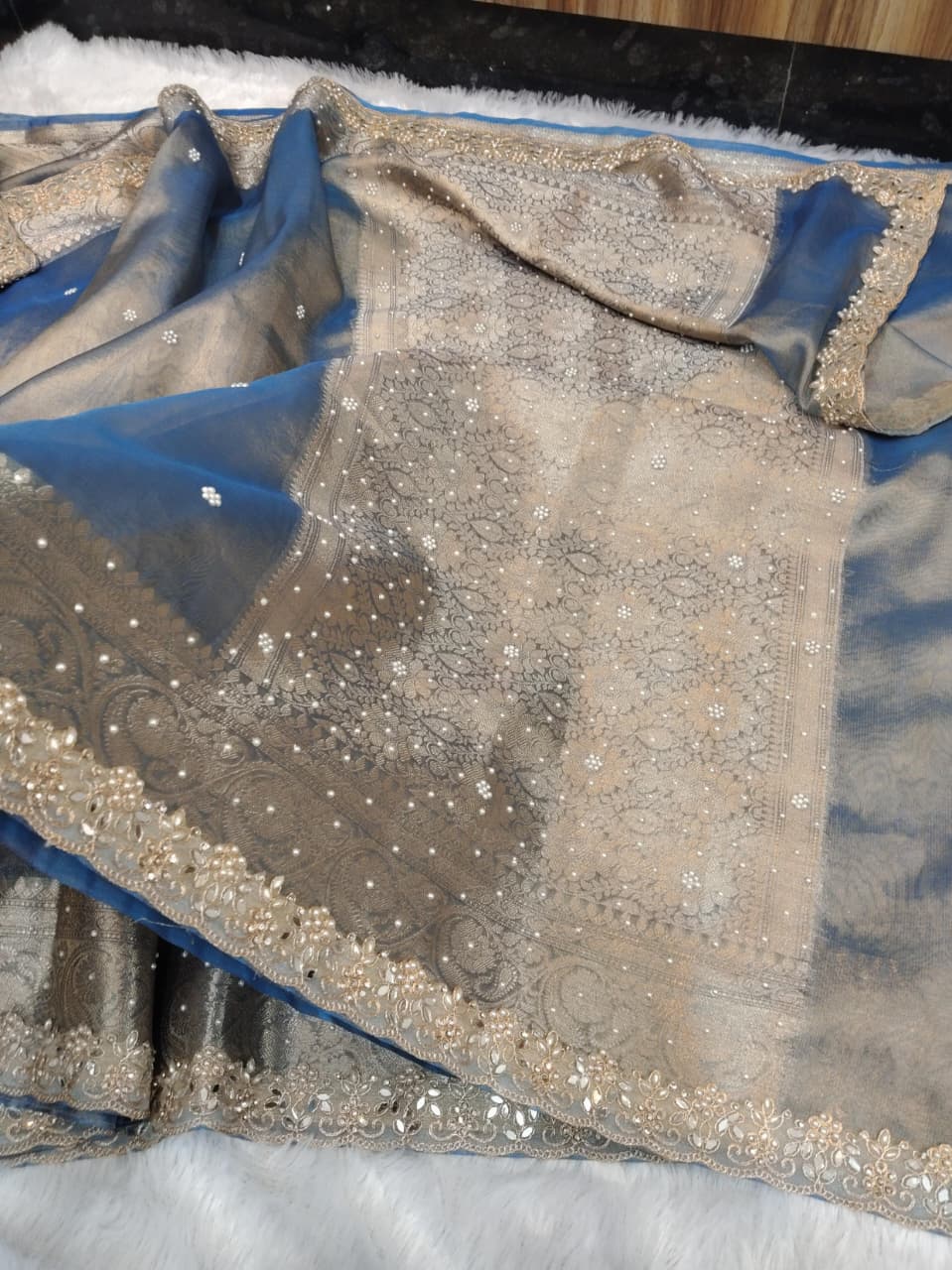 Fariha Blue Tissue Silk Saree