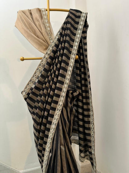 Noir Black Banarasi Soft Tissue Silk Saree