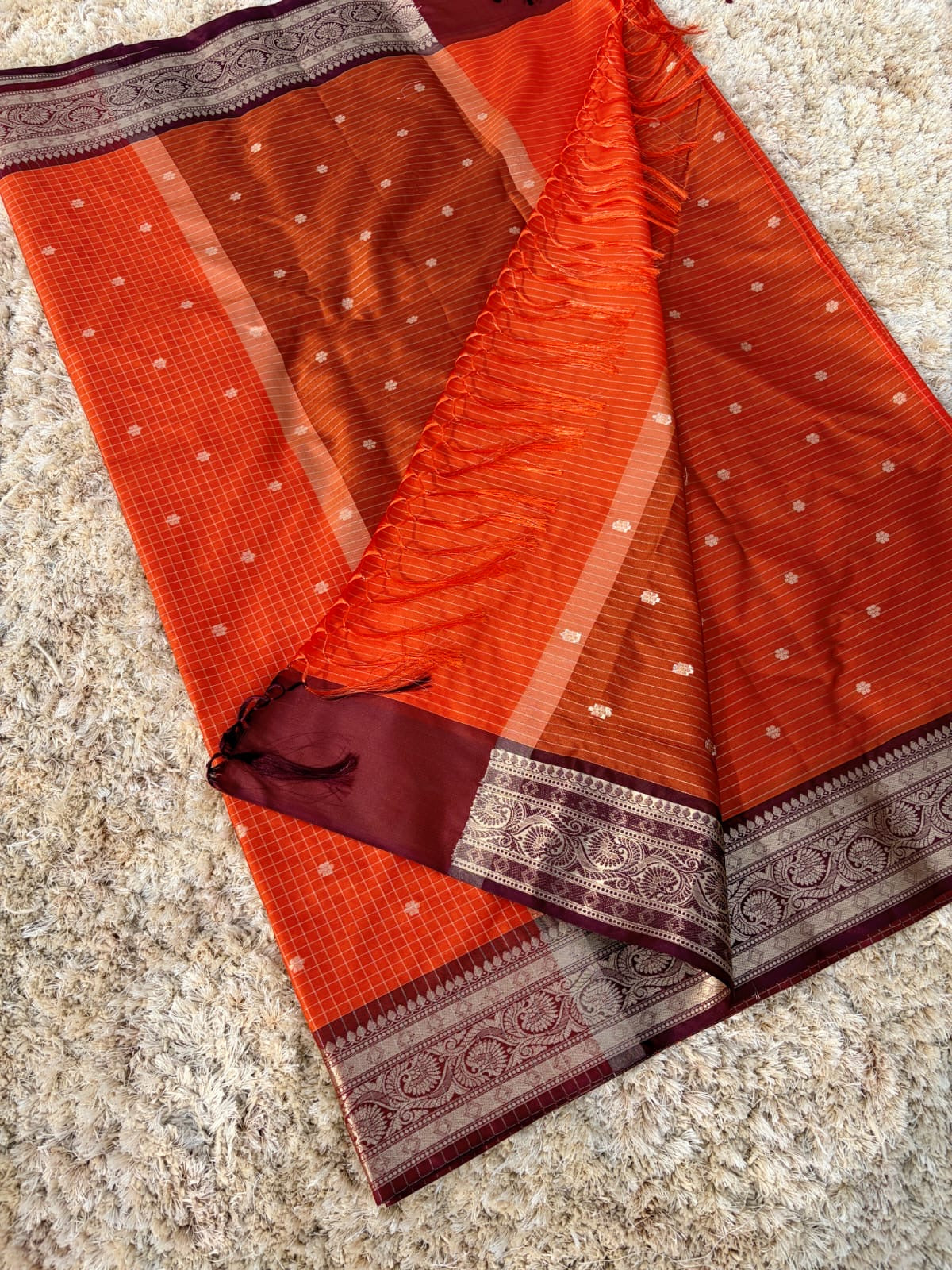 Sharada Orange Semi Gadwal Silk Saree