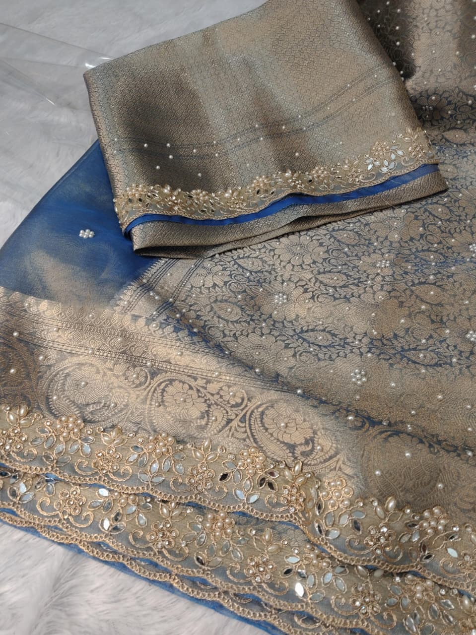 Fariha Blue Tissue Silk Saree