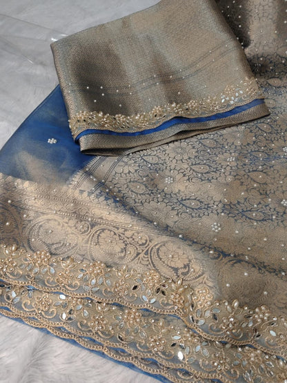 Fariha Blue Tissue Silk Saree