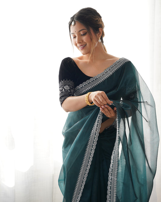 Kanchh Green Twill Net Saree