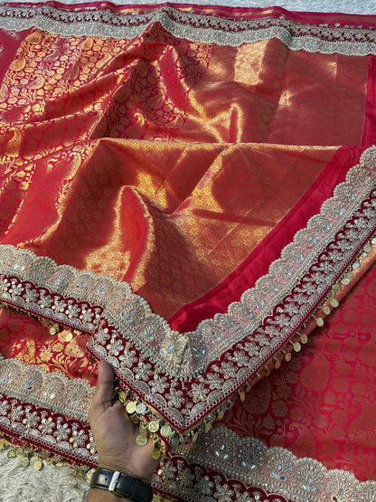 Zohra Crimson Red Banarasi Katan Silk Saree