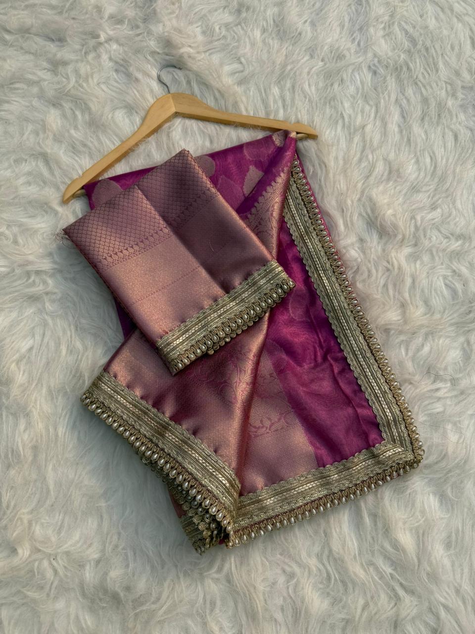 Zarina Deep Pink Tissue Silk Saree