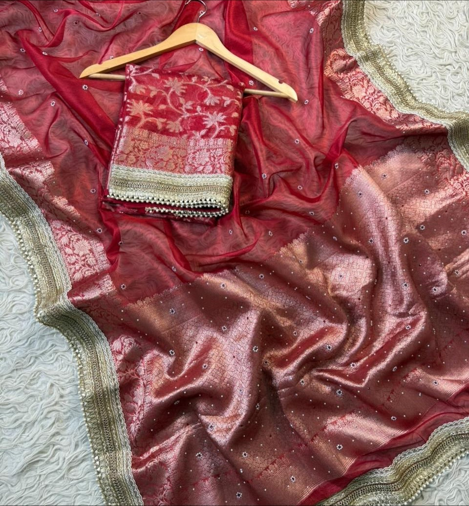 Sabah Royal Red Tissue Silk Saree