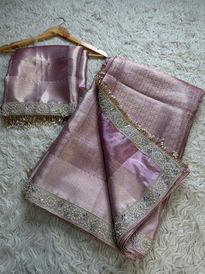 Zeenat Pink Tissue Silk Saree