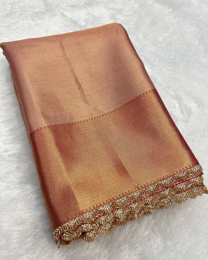 Zaria Rose Gold Banarasi Soft Kanchi Tissue Silk Saree