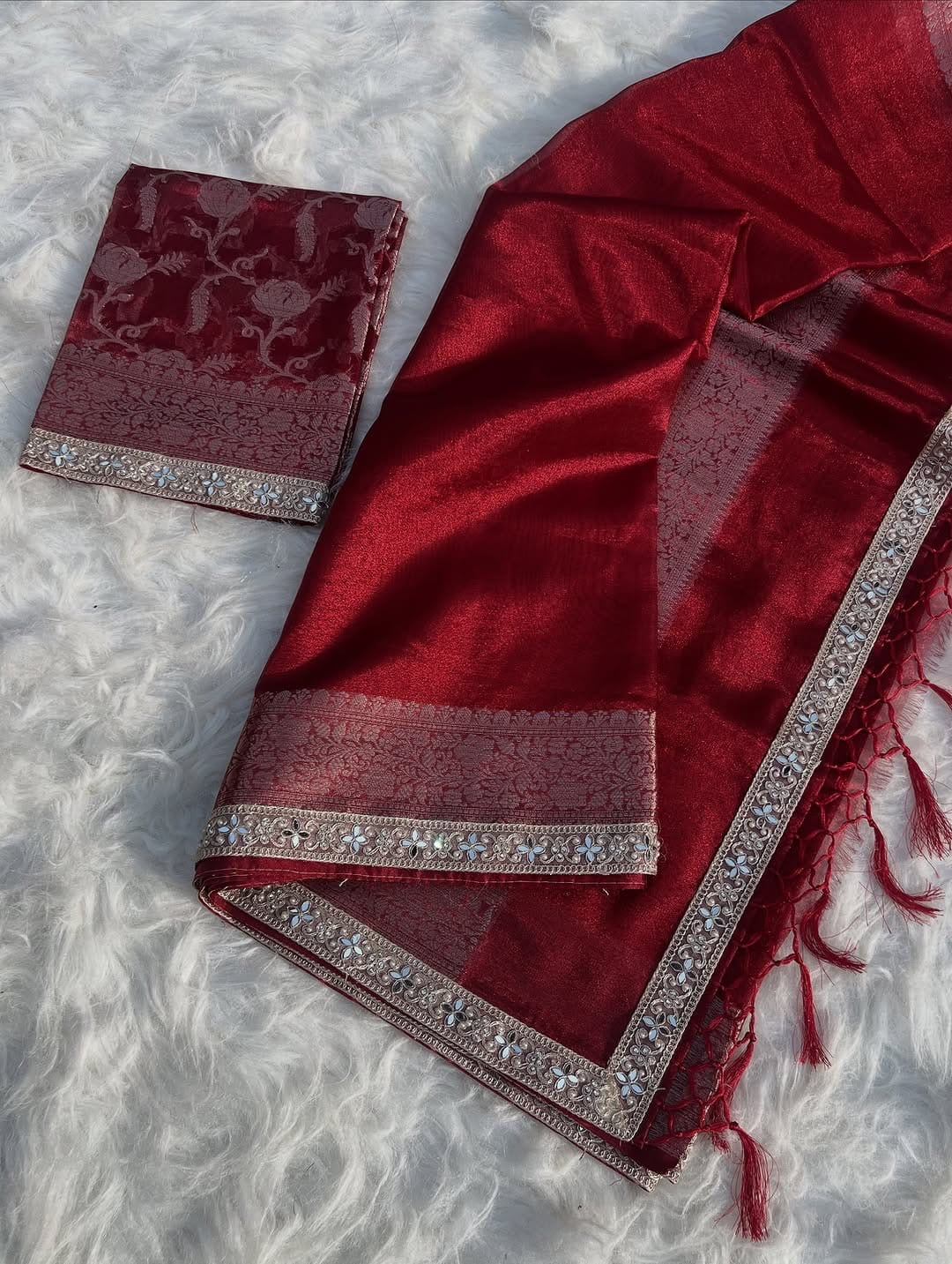 Inara Red Soft Tissue Silk Saree