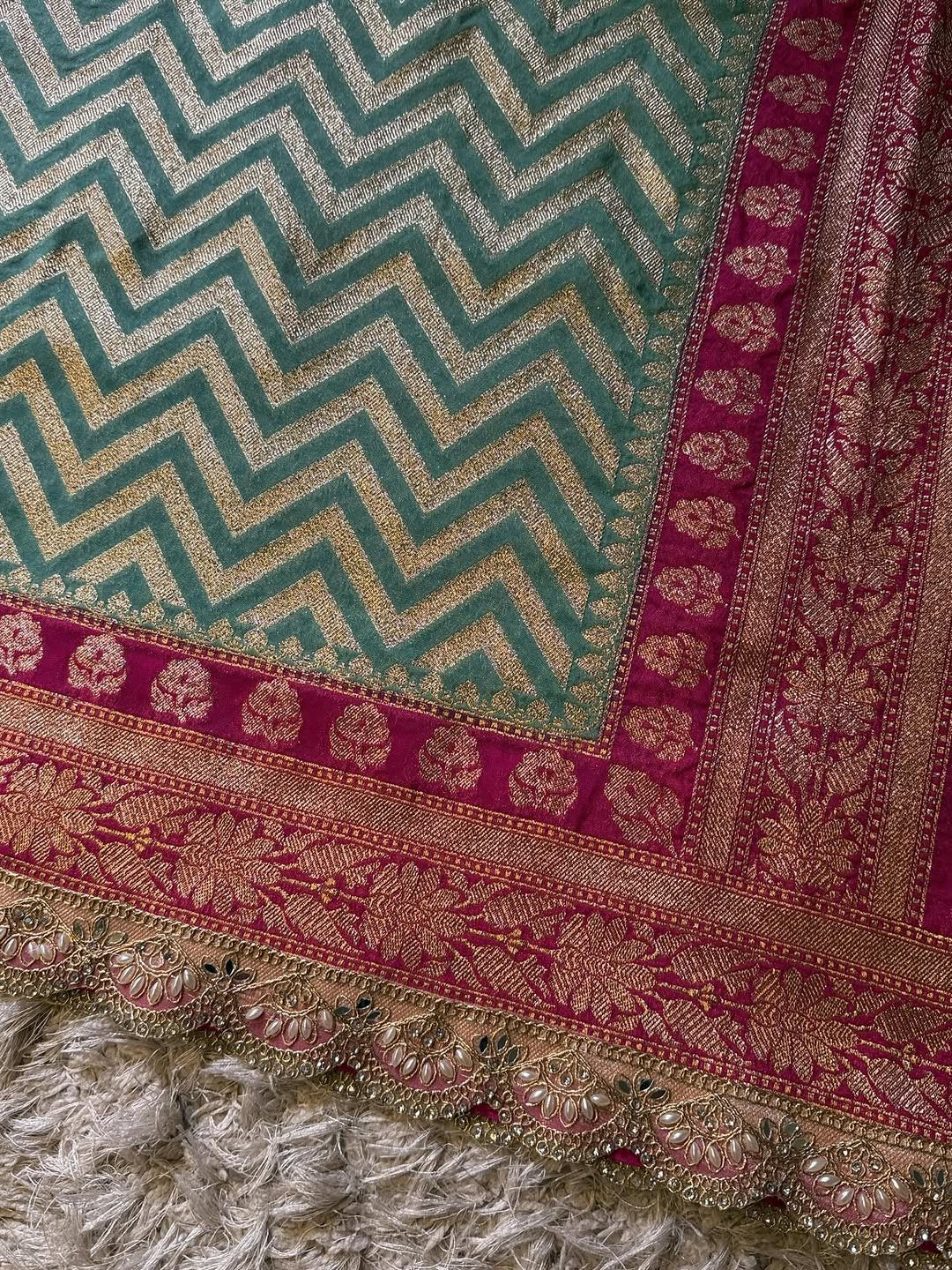 Saanvi Pink & Green Katan Georgette Silk Saree