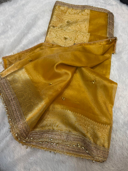 Madhur Ghungroo Yellow Tissue Silk Saree