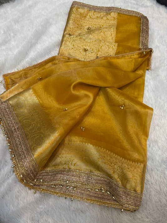 Madhur Ghungroo Yellow Tissue Silk Saree