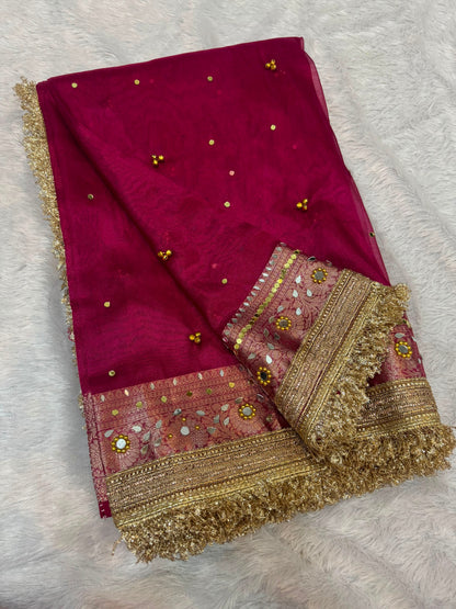 Anura Ghungroo Red Tissue Silk Saree