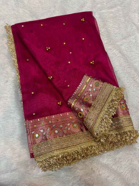 Anura Ghungroo Red Tissue Silk Saree