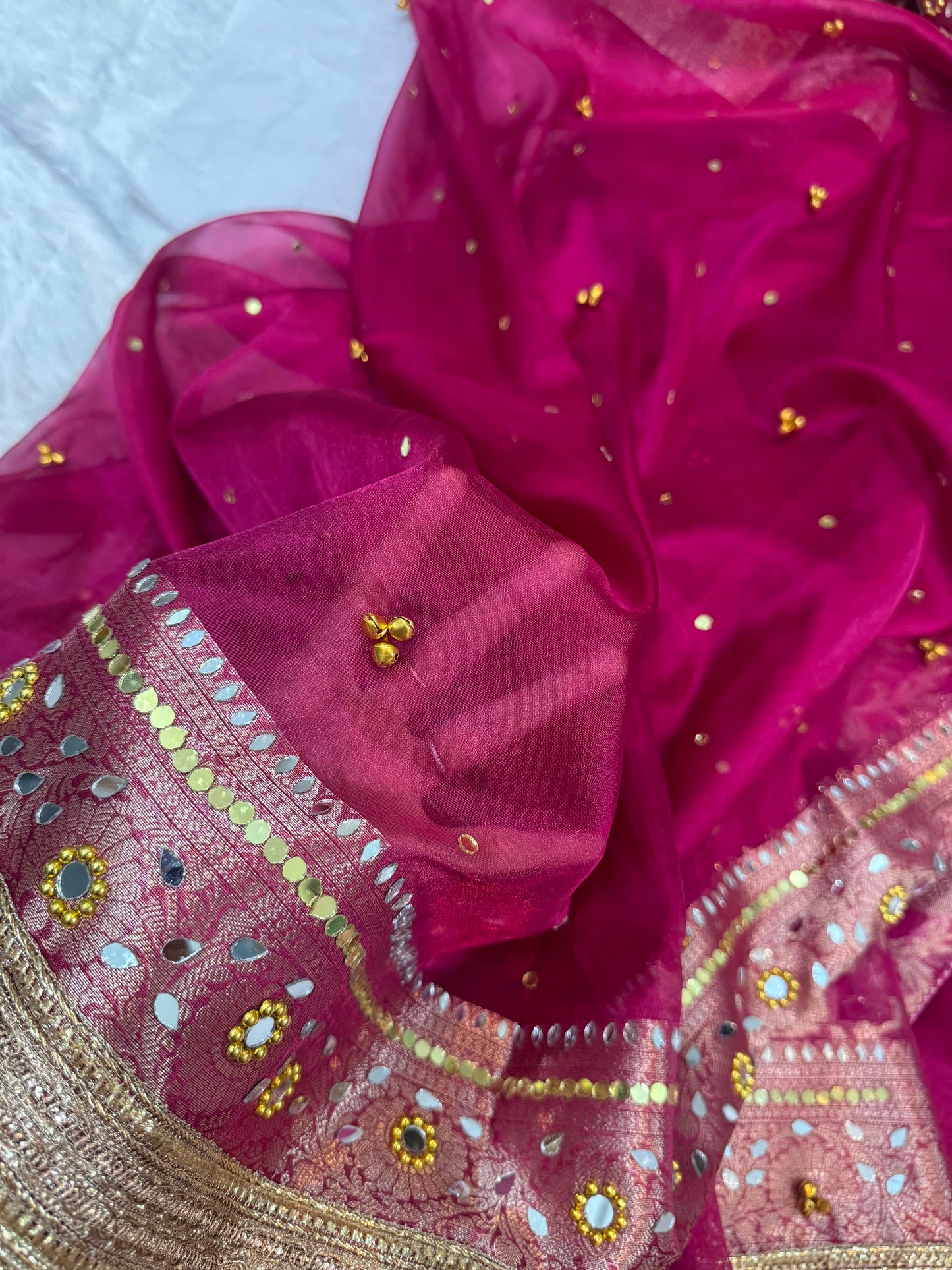 Anura Ghungroo Red Tissue Silk Saree