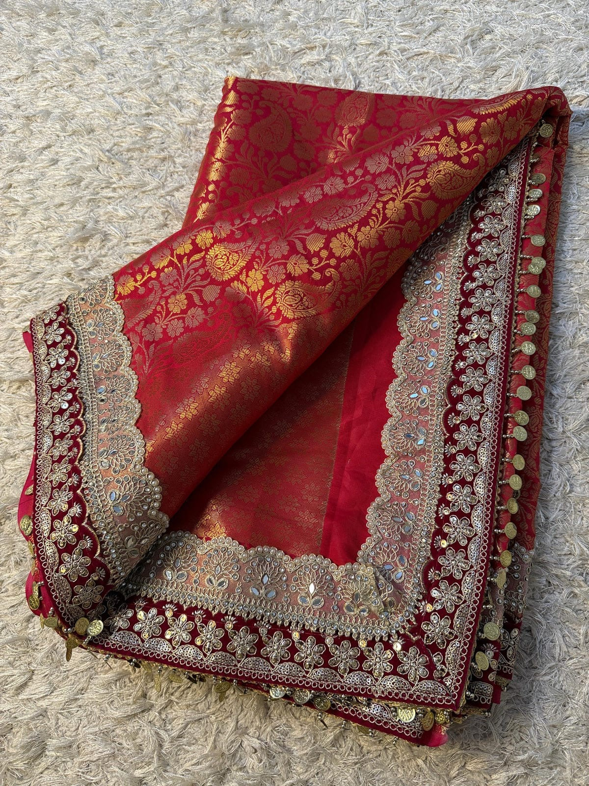 Zohra Crimson Red Banarasi Katan Silk Saree