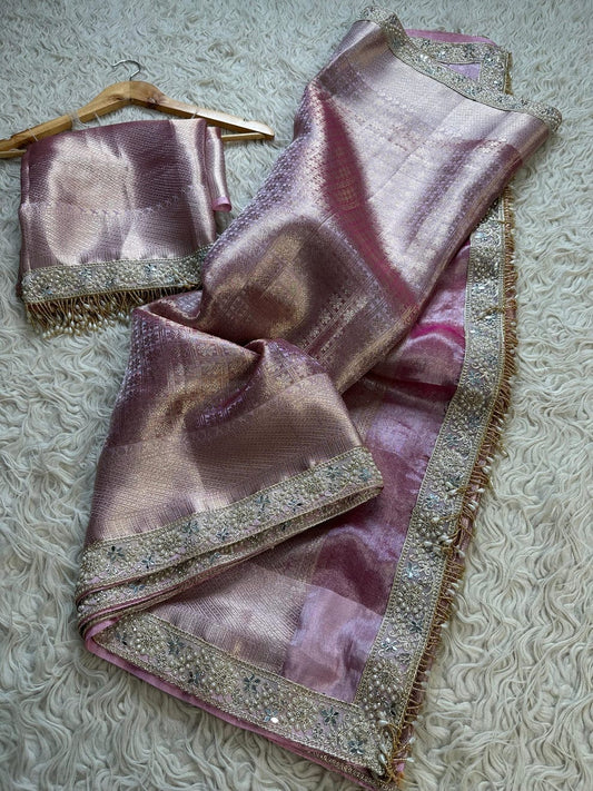 Zeenat Pink Tissue Silk Saree