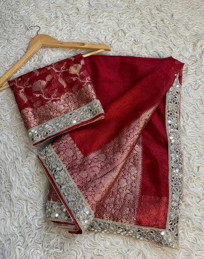 Mahira Red Tissue Silk Saree